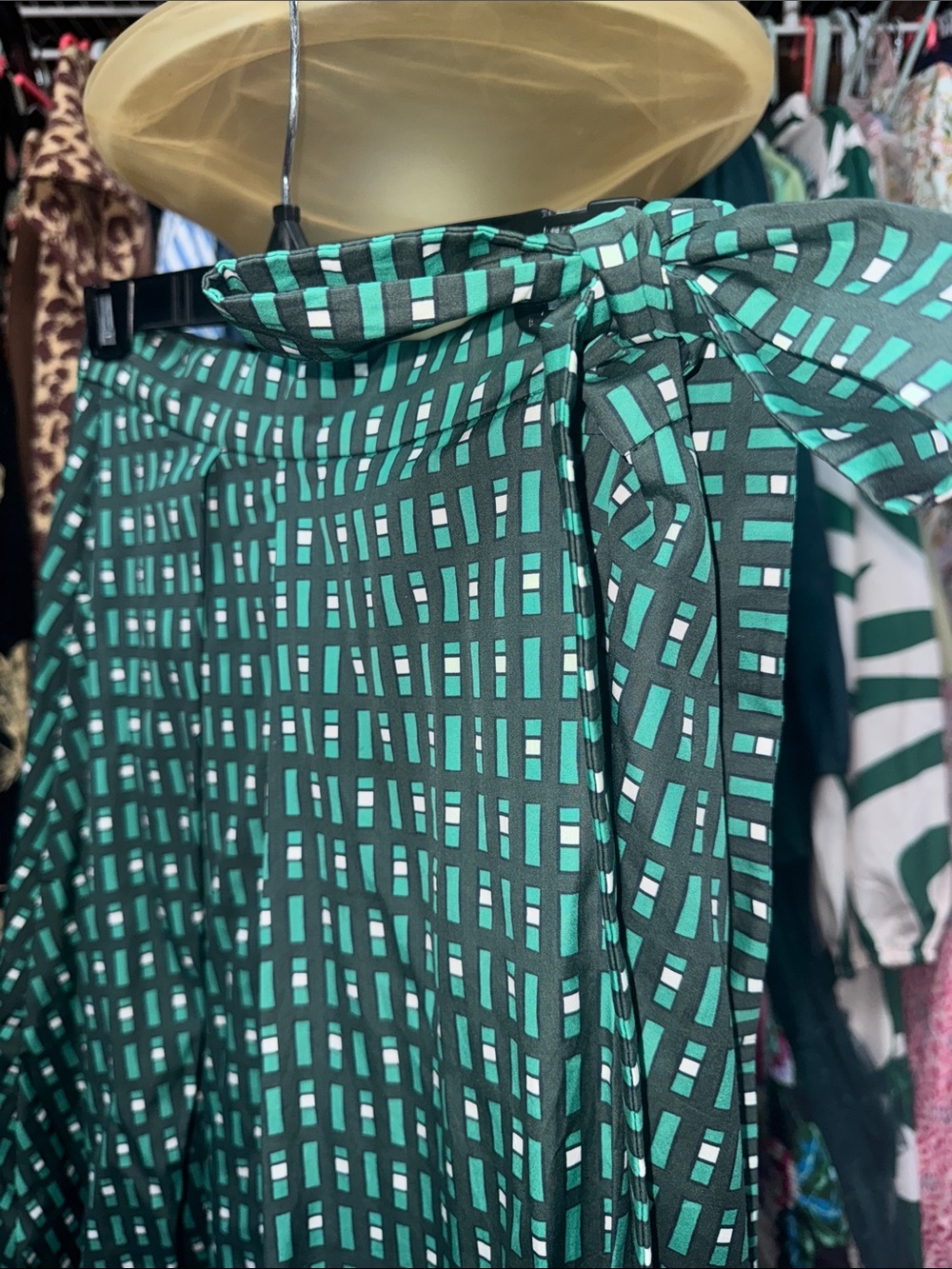 Weekend Max Mara Wrap Green and Teal Geometric Midi Skirt - Picture 4 of 9